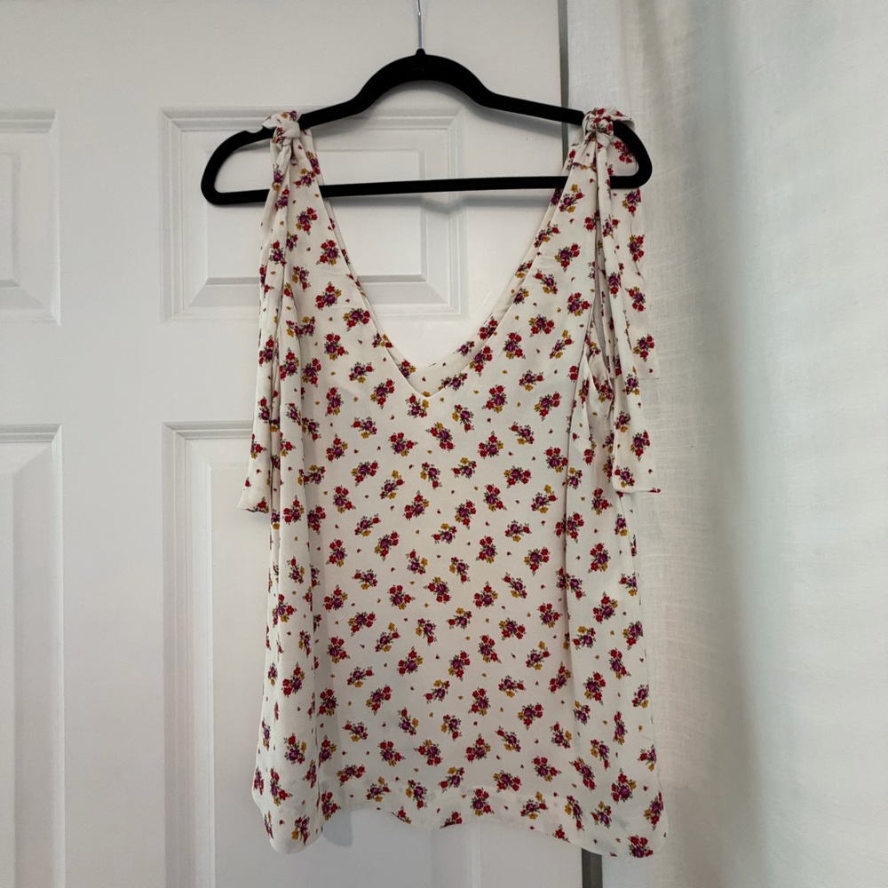 Sezane White Floral Tie-Shoulder Camisole